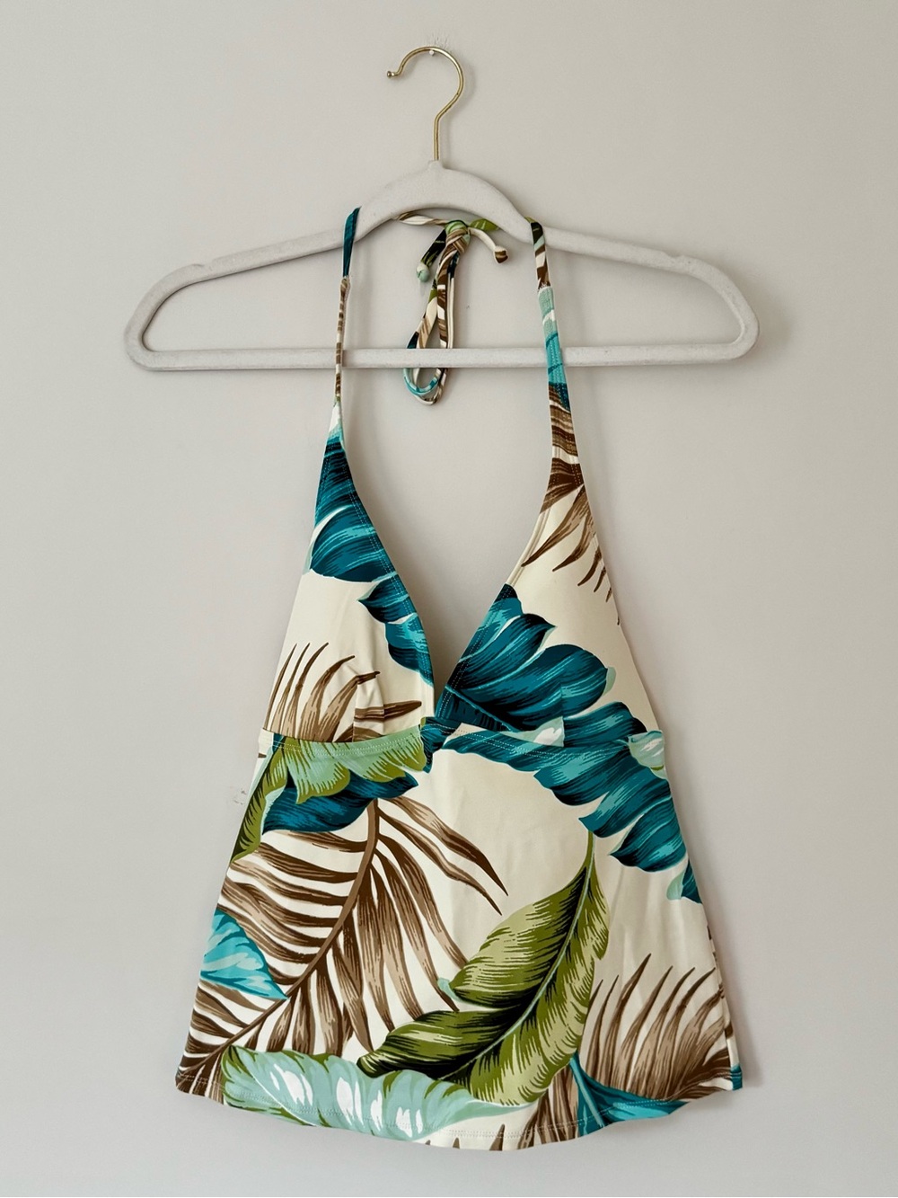 Tommy Bahama Halter Tankini Bikini Top, Cream w/ Multi Tropical Palm Print – S